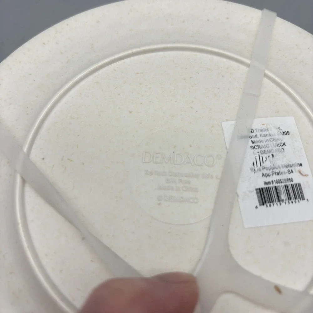 NWT CRAIG LUECK‎ FOR DEMDACO MELAMINE SET OF 4 APPETIZER PLATES ~ BLUE POPPIES